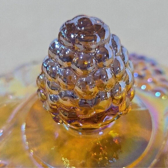 Indiana Glass Amber Marigold Carnival Glass Canister Jar & Lid Harvest Grape - Picture 7 of 10